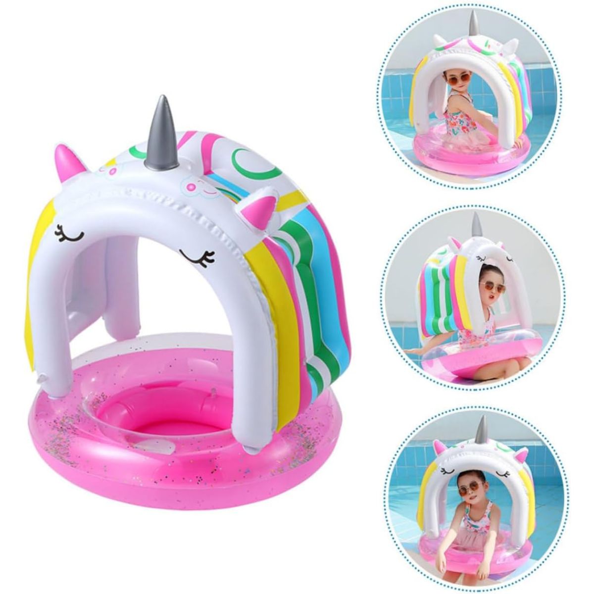 Unicornio Inflable con Sombra ☀️🦄 ¡Imperdible!