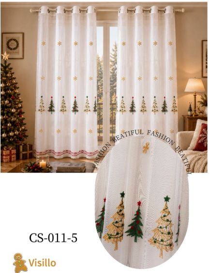🎄 Visillos Navideños Bordados Estilo Lino – Set de 2
