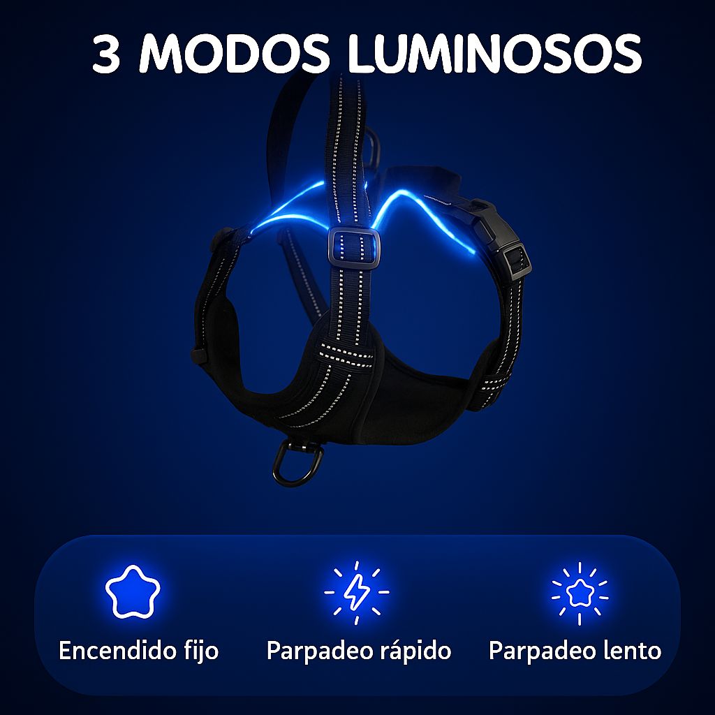 🐶Corazón Brillante – Arnés LED que Cuida y Acompaña✨