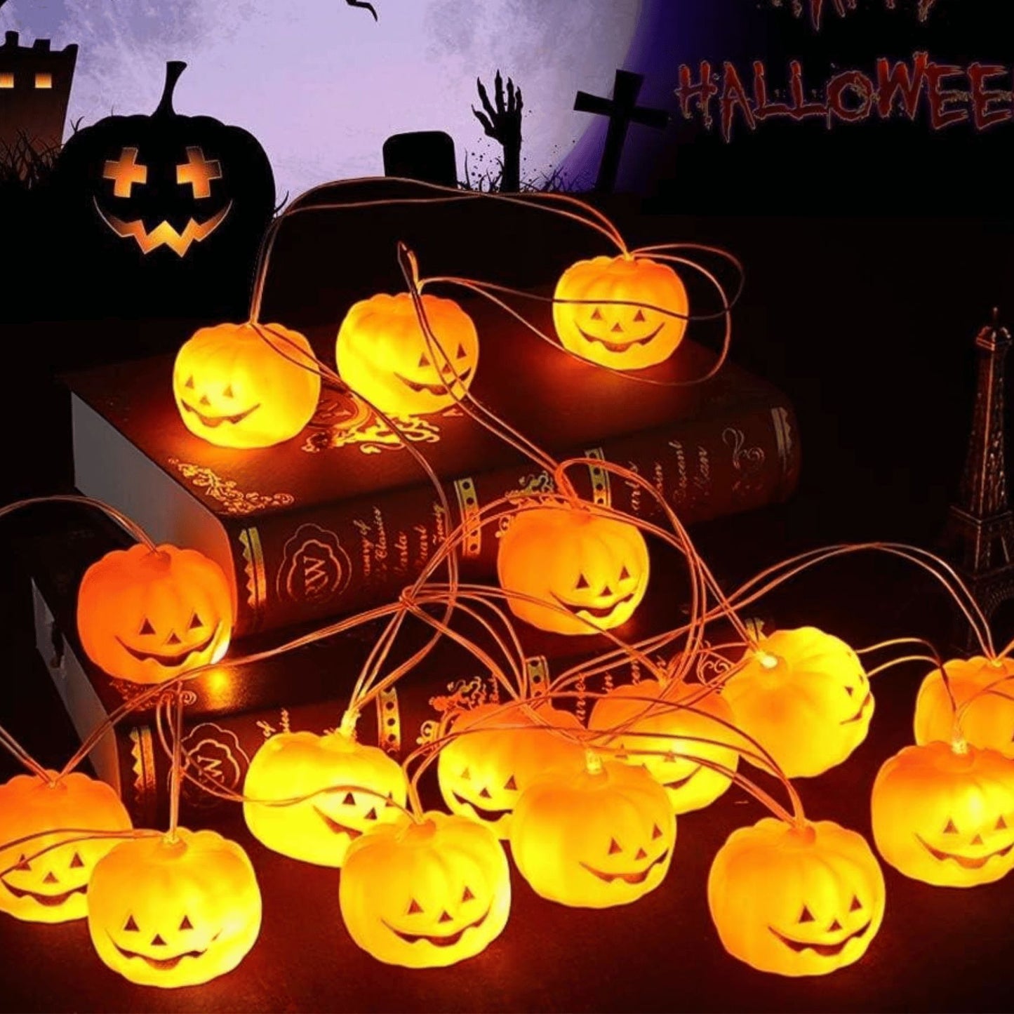 Girnaldas 10 Luces Led De Halloween Calabazas