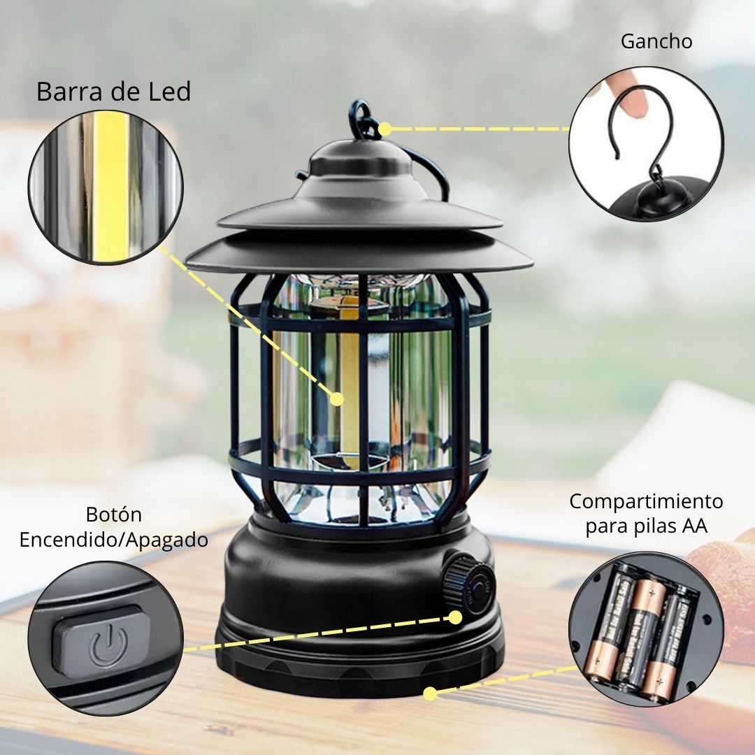 LAMPARA CAMPING LED RETRO RECARGABLE