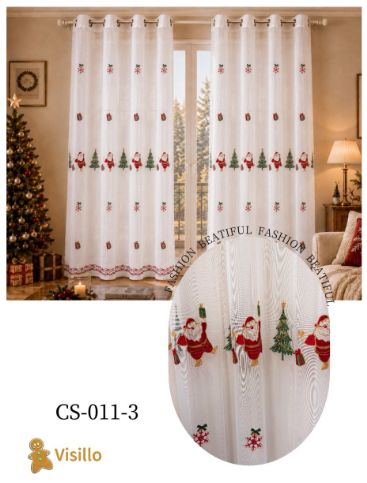🎄 Visillos Navideños Bordados Estilo Lino – Set de 2