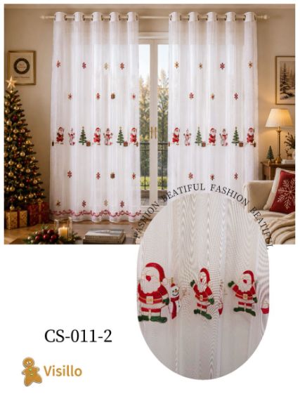🎄 Visillos Navideños Bordados Estilo Lino – Set de 2