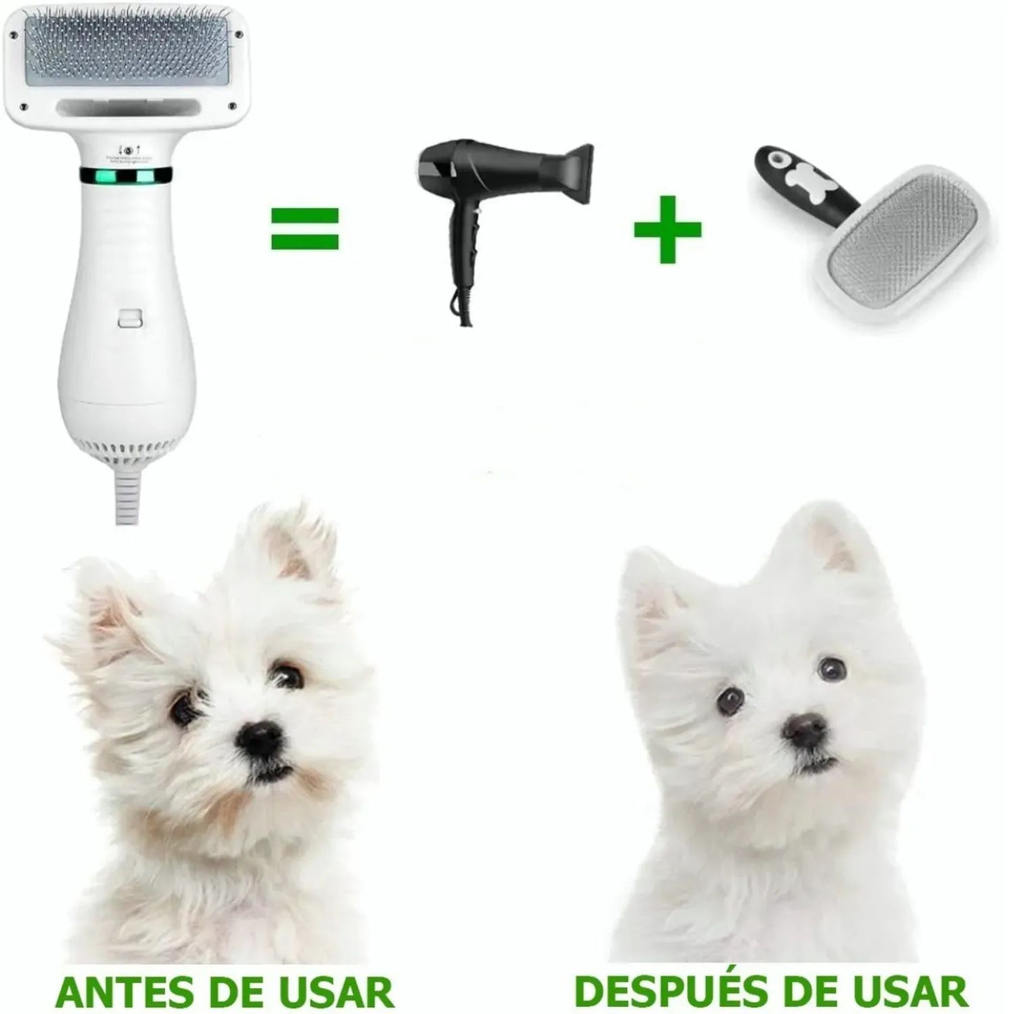 Secado Fácil, Pelaje Perfecto – Cepillo y Secador para Mascotas 2 en 1